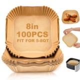 WOZKEM 100 PCS Air Fryer Paper Sheets, Disposable Paper Liner for Microwave, Oil-Proof Air Fryer Parchment Paper for Frying, Baking, Cooking, Roasting and Microwave (Square 8 INCH)