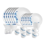 Cello Dazzle Series Blue Swirl Opalware Dinner Set | 28Pcs | White | Microwave & Dishwasher Safe | Light-Weight & Durable | Chip & Scratch Resistant | Best for Special Occasion & Gifting Purpose
