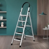 Plantex Ladder for Home/5 Step Steel Ladder with Minor Surface Marks from Transit, Fully Quality Checked/Anti-Skid Step Ladder/Assured by Plantex(Apex White)