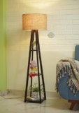 Crosscut Furniture Wooden Floor Lamp with Shelf in Dark Finish (Natural Jute) LED