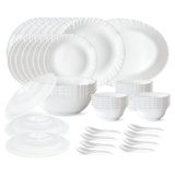 Larah by Borosil Silk Series Opalware Dinner Set | for Family of 6 | Microwave & Dishwasher Safe | Bone-Ash Free | Crockery Set for Dining & Gifting | Plates & Bowls | White (47 PCS)