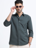 WHISQ Men Solid Casual Dark Green Shirt