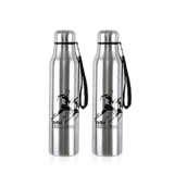 Cello Goldie Stainless Steel Water Bottle Set, 1 Litre, Set of 2 pcs, Silver