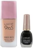 LAKMÉ 9To5 Primer + Matte Perfect Cover Liquid Foundation for combination Skin,Buildable, W240 Warm Beige, 25 Ml And Lakme Insta Eye Liner, Black, 9Ml