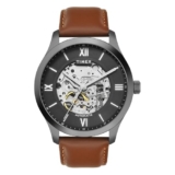 TIMEX Automatic Watch for Man with Grey Round Dial & Brown Leather Strap Band Water Resistant Men’s Wrist Watches – TWEG208SMU14