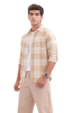 S-LINE Men Full Sleeve Check Cotton Shirt/Shirt for Men (in, Alpha, M, Orange)
