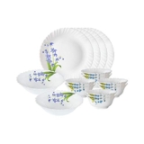 Larah by Borosil Fluted Series Lavender Opalware Dinner Set | 14 Piece for Family of 4 | Microwave & Dishwasher Safe | Bone-Ash Free | Crockery Set for Dining & Gifting | Plates & Bowls | White