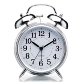 BUQARO Vintage Twin Bell Analog Display Table Alarm Clock with Night LED Light Heavy Slippers Extra Loud Alarm Clock Ideal for Student and Kids Bedroom (Silver), 8×11 Cm