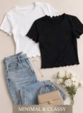 GeetaKashiStore Casual Self Design Women Black, White Top