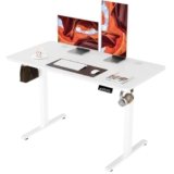 ERGOMAKER Electric Standing Desk 120x60cm (47.2″x23.6″), Height Adjustable Sit Stand Desk with Splice Board for Home Office, Computer Desk Memory Preset (White Frame + White Desktop)