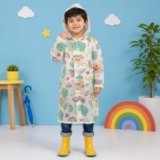 Crackles Kids Printed Raincoat for Boys & Girls, Hooded Waterproof Rain Coat with Full Sleeves and Front Button Closure, for 8-11 Years Girls and Boys, Child Height 110–130 cms