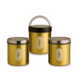 Wonderchef Ambrosia Kitchen Organiser 3 Pc. Set with See-through Lid for Kitchen/Dining Table, Store Tea Coffee Sugar, Airtight Transparent Lid with Silicone Lock Mechanism, 1-Yr Warranty, Gold Finish