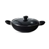 Bergner Essential Plus 5 Layer Marble Non Stick Kadai/Kadhai with Glass Lid, 26 cm, 4.5 litres, Induction Base, Food Safe (PFOA Free), Thickness 2.8mm, Black