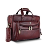 HAMMONDS FLYCATCHER Men Genuine Leather Office Bag – 15.6″ Laptop Bag for Office, Travel, Daily Use – Padded Laptop Compartment, Trolley Strap, Adjustable Strap, 1 Year Warranty, Brown