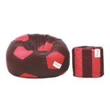 Sattva Combo Football Bean Bag Cover and Round Footstool Cover (Without Beans) – Maroon Pink