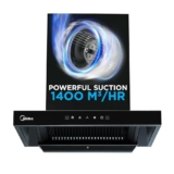 Midea 60 cm 1400 m3/hr Filter-less, Autoclean, Motion Sensor, T Shape kitchen Chimney with 2 Yrs Product and 10 Yrs Motor Warranty, Free Installation Kit (Falcon Auto Clean), Black