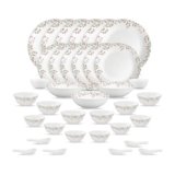 La Opala Opal Glass Crockery | for Family of 6 | Dinner Set 35 pcs Spring Meadows | Plates & Bowls for Dining | Microwave Safe | 100% Vegetarian | Extra Strong | Extra Light & White