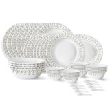 Larah by Borosil Ora Gold Fluted Series Opalware Dinner Set | 44 Pieces for Family of 8 | Microwave & Dishwasher Safe | Bone-Ash Free | Crockery Set for Dining & Gifting | Plates & Bowls | White