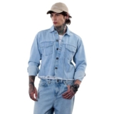 SNITCH Men’s Graphic Print Jackets | Club Wear Streetwear Style | Cotton Blend Spread Full Sleeve Relaxed Fit Light Blue