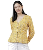 Pujia Mills Women Floral Print V Neck Long Sleeves Shirt