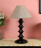 tu casa Off White Jute Shade with Black Metal-Iron Base Table Lamp | Elegant Bedside & Desk Lamp for Bedroom, Living Room, Office, Home Décor & Gifting (Height : 17 Inch/No Blub Included)