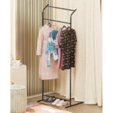 Lukzer Multi-Functional Metal Double Pole Garment Rack Closet Storage Organizer Coat, Cloth Stand Display Shelf for Showrooms, Mall, Living Room, Entryway (Curve Design/160x63x43.5cm/Black) CH-374