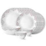 Larah by Borosil Lark Fluted Series Opalware Dinner Set | 19 Pieces for Family of 6 | Microwave & Dishwasher Safe | Bone-Ash Free | Crockery Set for Dining & Gifting | Plates & Bowls | White