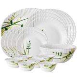 Larah By Borosil Herbs Opalware Leaf Dinner Set, 21-Pieces, White