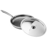 Amazon Basics Non-Stick Honeycomb Triply Stainless Steel Frying Pan with Steel Lid, 24 cm – 1.7L, Fast & Even Heating, Induction & Gas Compatible