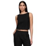 Women’s Boat Neck Sleeveless Crop Top, Black, S