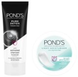 POND’S Pure Detox Face Wash 200 g, Daily Exfoliating & Brightening Cleanser, Deep Cleans Oily Skin – With Activated Charcoal for Fresh, Glowing Skin & POND’S Light Face Moisturizer 200 ml