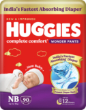 Huggies Complete Comfort Wonder Pants, India’s Fastest Absorbing Diaper | – New Born(90 Pieces)