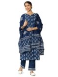 Libas Womens Printed Cotton Straight Kurta with Trousers and Dupatta