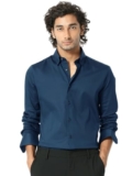 IndoPrimo Men’s Plain Satin Casual Shirt for Men Full Sleeves (Medium, Airblue)