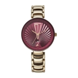 Fastrack Chrome K Quartz Analog with Maroon Dial Titanium Brass Solid Strap Watch for Women – 6216QM03