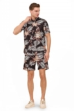 ENCIGER Mens Printed Casual Shirts and Shorts Set Button Down Co-ord Set (MSS1_Black_S)