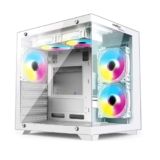 Frontech Nebula Gaming Computer Cabinet | Mid-Tower PC Case | Tempered Glass Front & Side Panel | 5 Pre-Installed RGB Fans | USB 3.0 (FT-4290, White)