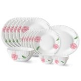 Larah by Borosil Red Mist Fluted Series Opalware Dinner Set | 21 Pieces for Family of 6 | Microwave & Dishwasher Safe | Bone-Ash Free | Crockery Set for Dining & Gifting | Plates & Bowls | White