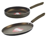 Nirlon Gold Rush 2-Piece Aluminium Non Stick Dishwasher Safe Cookware Flat Tawa & Fry Pan Combo Set