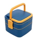 BigPlayer Double-Layer Bento Square Lunch Box – 2 Compartment Tiffin With Handle & Push Lock, Multicolor – Glass