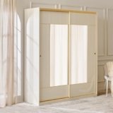 Home Centre | Modern | Engineered Wood | 2 Door Sliding Wardrobes | with Mirror | Cream | 1 Year Warranty