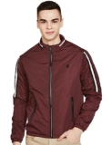 The Indian Garage Co Men Maroon Slim Fit Solid Bomber Jacket