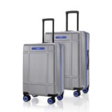 SNITCH Blink 2Pc Set Silver Polycarbonate Hard Travel Suitcase – Trolley Bag Set of 2 & Luggage with 8 Wheels, Premium Lock, Wet & Dry Pouch & Free Shoe Bag