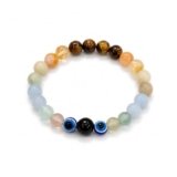 Sri Mandir Mithun (Gemini) Rashi Bracelet | Tiger’s Eye, Citrine, Amazonite, Blue Lace Agate, Fluorite, Evil Eye | Boosts Intellect, Adaptability, Communication & Clear thinking | For Men & Women