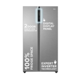 Haier 596L 3Star 2 Door Side by Side Frost Free Refrigerator|100% Convertible|Expert Inverter|Digital Display Panel|Twist Ice Tray|Deo Fresh Technology (HES-690SS, Shiny Silver)