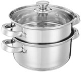 Amazon Brand – Solimo Stainless Steel Steamer with Glass Lid | Induction Base | Modak, Momo Maker | 17 x 22 x 22.4 Cm | 4L | Silver