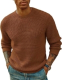 ColorChakra Waffle Knit Mens Sweater Woolen Round Neck Wool Pullover Brown
