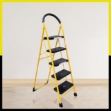 Houza 5-Step Foldable Steel Ladder for Home, Anti-Slip Shoes, Slip Prevention Steps, Foldable, Durable, Heavy Duty, Safe & Stylish, Made in India (Yellow & Black) 5-Year Warranty