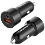 Ambrane 60W Fast Car Charger with Dual Output, 60W Total (30W USB + 30W Type C PD) Fast Charging Compatible with All Cars for iPhone & Android Smartphones and Tablets (ACC60, Black)