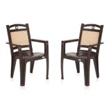Nilkamal Plastic Chair for Living room with Arm |Set of 2 | 3 Year Warranty | For Home, Living Room, Outdoor | Brown & Beige Colour | CHR2197